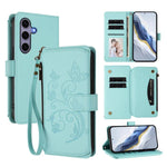 Portafoglio multi-carta con cerniera e motivo farfalla, amore e fiore, custodia per telefono in pelle, For Galaxy S24 / S25 5G, For Galaxy S24+ / S25+ 5G, For Galaxy S25 Ultra 5G