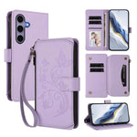 Portafoglio multi-carta con cerniera e motivo farfalla, amore e fiore, custodia per telefono in pelle, For Galaxy S24 / S25 5G, For Galaxy S24+ / S25+ 5G, For Galaxy S25 Ultra 5G