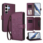 Portafoglio multi-carta con cerniera e motivo farfalla, amore e fiore, custodia per telefono in pelle, For Galaxy S24 / S25 5G, For Galaxy S24+ / S25+ 5G, For Galaxy S25 Ultra 5G