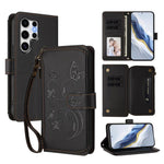 Portafoglio multi-carta con cerniera e motivo farfalla, amore e fiore, custodia per telefono in pelle, For Galaxy S24 / S25 5G, For Galaxy S24+ / S25+ 5G, For Galaxy S25 Ultra 5G