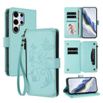 Portafoglio multi-carta con cerniera e motivo farfalla, amore e fiore, custodia per telefono in pelle, For Galaxy S24 / S25 5G, For Galaxy S24+ / S25+ 5G, For Galaxy S25 Ultra 5G