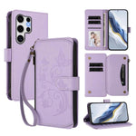 Portafoglio multi-carta con cerniera e motivo farfalla, amore e fiore, custodia per telefono in pelle, For Galaxy S24 / S25 5G, For Galaxy S24+ / S25+ 5G, For Galaxy S25 Ultra 5G