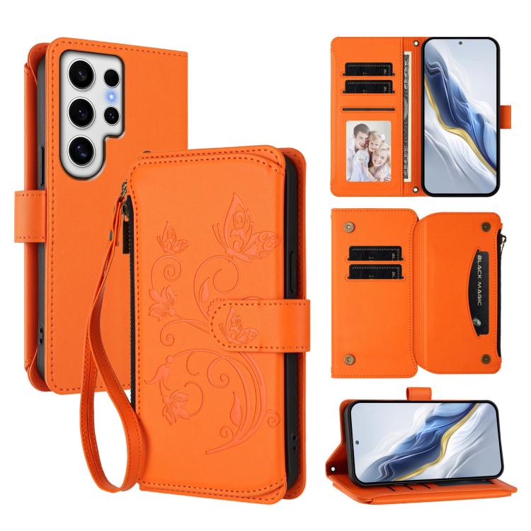 Portafoglio multi-carta con cerniera e motivo farfalla, amore e fiore, custodia per telefono in pelle, For Galaxy S24 FE 5G, For Galaxy S24 Ultra 5G, For Galaxy S23 FE 5G