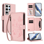 Portafoglio multi-carta con cerniera e motivo farfalla, amore e fiore, custodia per telefono in pelle, For Galaxy S24 FE 5G, For Galaxy S24 Ultra 5G, For Galaxy S23 FE 5G