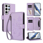 Portafoglio multi-carta con cerniera e motivo farfalla, amore e fiore, custodia per telefono in pelle, For Galaxy S24 FE 5G, For Galaxy S24 Ultra 5G, For Galaxy S23 FE 5G