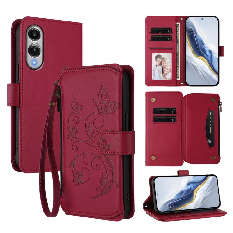 Portafoglio multi-carta con cerniera e motivo farfalla, amore e fiore, custodia per telefono in pelle, For Galaxy S26 Ultra 5G, For Galaxy S26 5G, For Galaxy S25 Edge 5G
