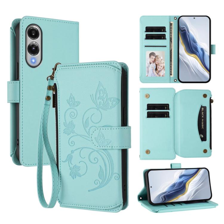 Portafoglio multi-carta con cerniera e motivo farfalla, amore e fiore, custodia per telefono in pelle, For Galaxy S26 Ultra 5G, For Galaxy S26 5G, For Galaxy S25 Edge 5G