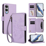 Portafoglio multi-carta con cerniera e motivo farfalla, amore e fiore, custodia per telefono in pelle, For Galaxy S26 Ultra 5G, For Galaxy S26 5G, For Galaxy S25 Edge 5G