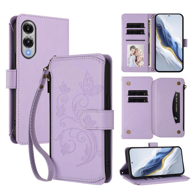 Portafoglio multi-carta con cerniera e motivo farfalla, amore e fiore, custodia per telefono in pelle, For Galaxy S26 Ultra 5G, For Galaxy S26 5G, For Galaxy S25 Edge 5G