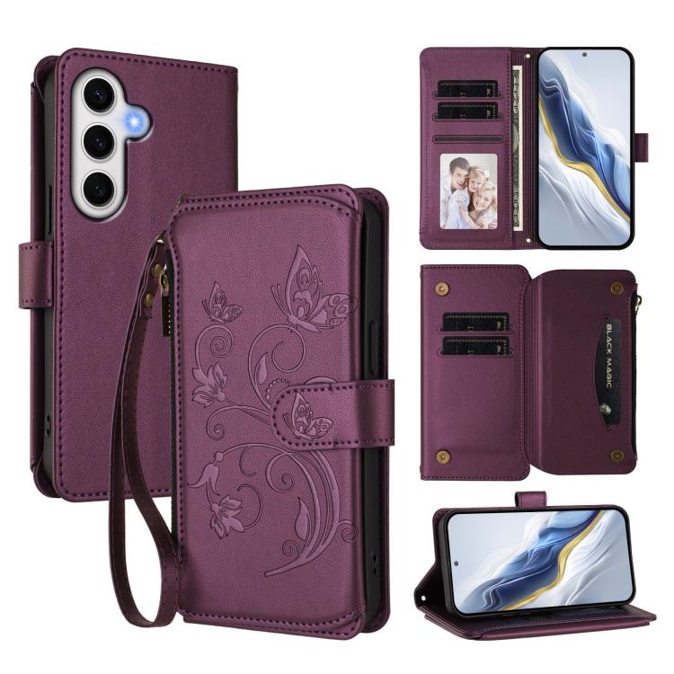 Portafoglio multi-carta con cerniera e motivo farfalla, amore e fiore, custodia per telefono in pelle, For Galaxy S24 FE 5G, For Galaxy S24 Ultra 5G, For Galaxy S23 FE 5G