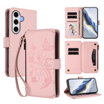 Portafoglio multi-carta con cerniera e motivo farfalla, amore e fiore, custodia per telefono in pelle, For Galaxy S24 FE 5G, For Galaxy S24 Ultra 5G, For Galaxy S23 FE 5G