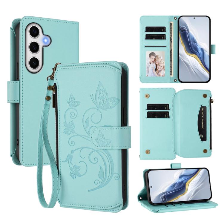 Portafoglio multi-carta con cerniera e motivo farfalla, amore e fiore, custodia per telefono in pelle, For Galaxy S24 FE 5G, For Galaxy S24 Ultra 5G, For Galaxy S23 FE 5G