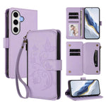 Portafoglio multi-carta con cerniera e motivo farfalla, amore e fiore, custodia per telefono in pelle, For Galaxy S24 FE 5G, For Galaxy S24 Ultra 5G, For Galaxy S23 FE 5G