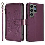 Portafoglio multi-carta con cerniera e motivo farfalla, amore e fiore, custodia per telefono in pelle, For Galaxy S23 Ultra 5G, For Galaxy S23+ 5G, For Galaxy S23 5G