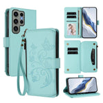 Portafoglio multi-carta con cerniera e motivo farfalla, amore e fiore, custodia per telefono in pelle, For Galaxy S23 Ultra 5G, For Galaxy S23+ 5G, For Galaxy S23 5G