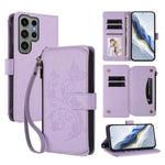 Portafoglio multi-carta con cerniera e motivo farfalla, amore e fiore, custodia per telefono in pelle, For Galaxy S23 Ultra 5G, For Galaxy S23+ 5G, For Galaxy S23 5G
