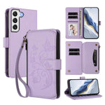 Portafoglio multi-carta con cerniera e motivo farfalla, amore e fiore, custodia per telefono in pelle, For Galaxy S22 5G, For Galaxy S21 FE 5G, For Galaxy S21 5G