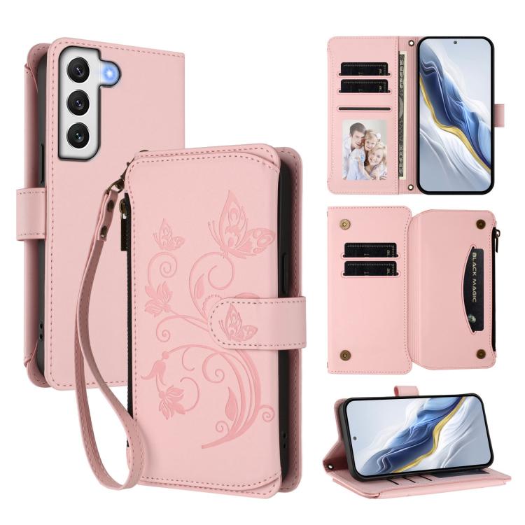 Portafoglio multi-carta con cerniera e motivo farfalla, amore e fiore, custodia per telefono in pelle, For Galaxy S20 FE, For Galaxy S22 Ultra 5G, For Galaxy S22+ 5G