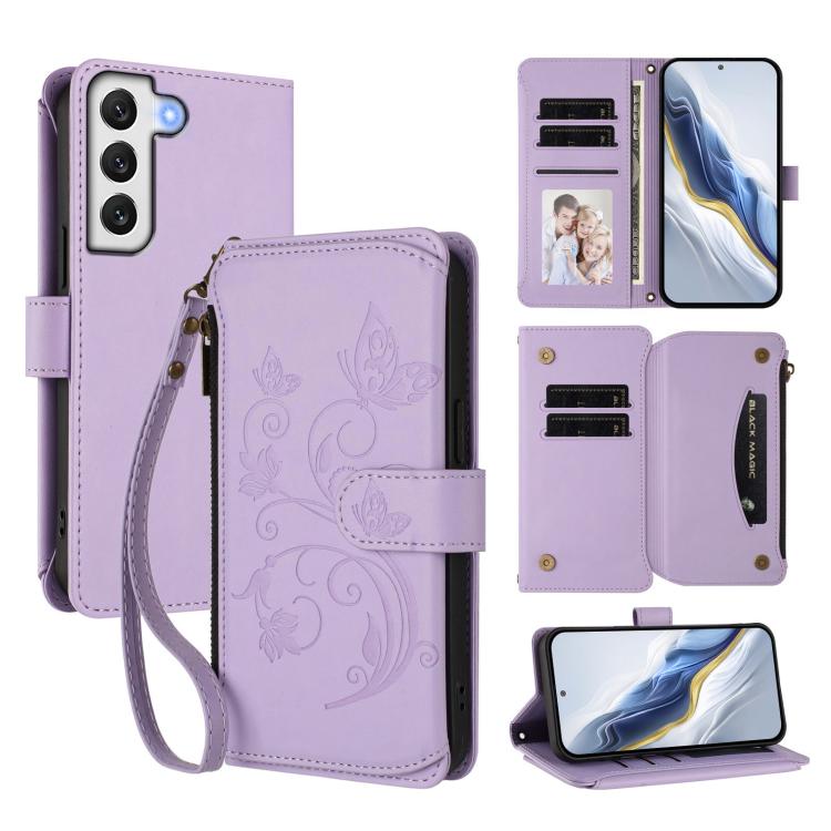 Portafoglio multi-carta con cerniera e motivo farfalla, amore e fiore, custodia per telefono in pelle, For Galaxy S20 FE, For Galaxy S22 Ultra 5G, For Galaxy S22+ 5G