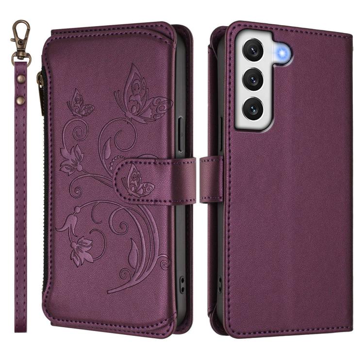 Portafoglio multi-carta con cerniera e motivo farfalla, amore e fiore, custodia per telefono in pelle, For Galaxy S21+ 5G, For Galaxy S21 Ultra 5G, For Galaxy Note20 Ultra