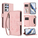 Portafoglio multi-carta con cerniera e motivo farfalla, amore e fiore, custodia per telefono in pelle, For Galaxy S21+ 5G, For Galaxy S21 Ultra 5G, For Galaxy Note20 Ultra