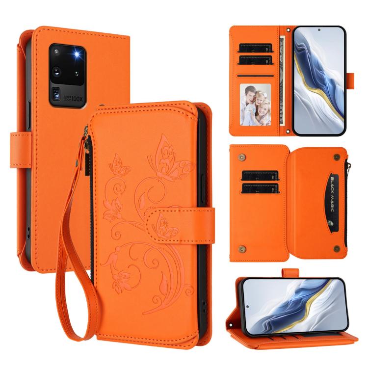 Portafoglio multi-carta con cerniera e motivo farfalla, amore e fiore, custodia per telefono in pelle, For Galaxy Note20, For Galaxy S20 Ultra, For Galaxy S20