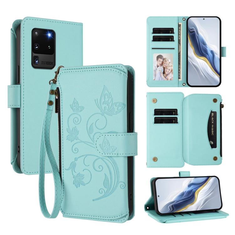 Portafoglio multi-carta con cerniera e motivo farfalla, amore e fiore, custodia per telefono in pelle, For Galaxy Note20, For Galaxy S20 Ultra, For Galaxy S20