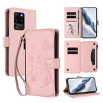 Portafoglio multi-carta con cerniera e motivo farfalla, amore e fiore, custodia per telefono in pelle, For Galaxy Note20, For Galaxy S20 Ultra, For Galaxy S20