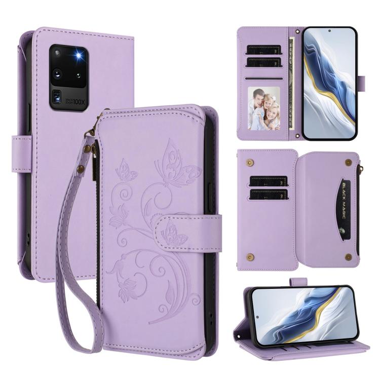 Portafoglio multi-carta con cerniera e motivo farfalla, amore e fiore, custodia per telefono in pelle, For Galaxy Note20, For Galaxy S20 Ultra, For Galaxy S20
