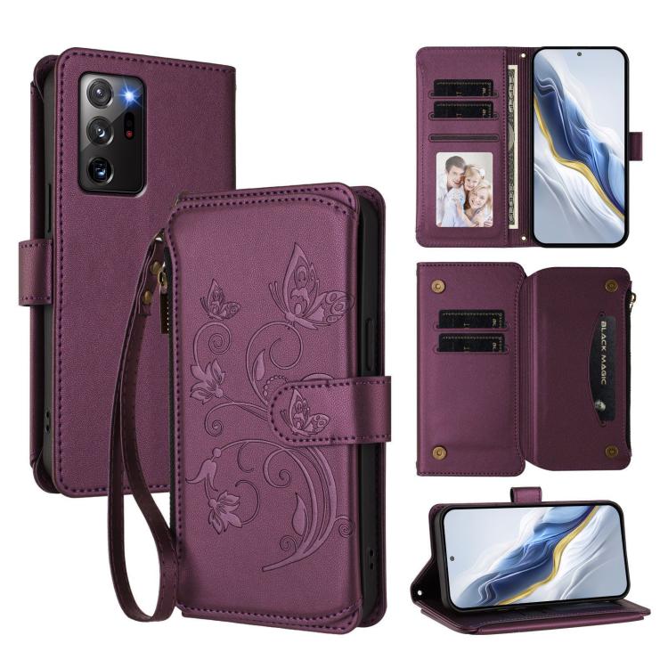 Portafoglio multi-carta con cerniera e motivo farfalla, amore e fiore, custodia per telefono in pelle, For Galaxy S21+ 5G, For Galaxy S21 Ultra 5G, For Galaxy Note20 Ultra