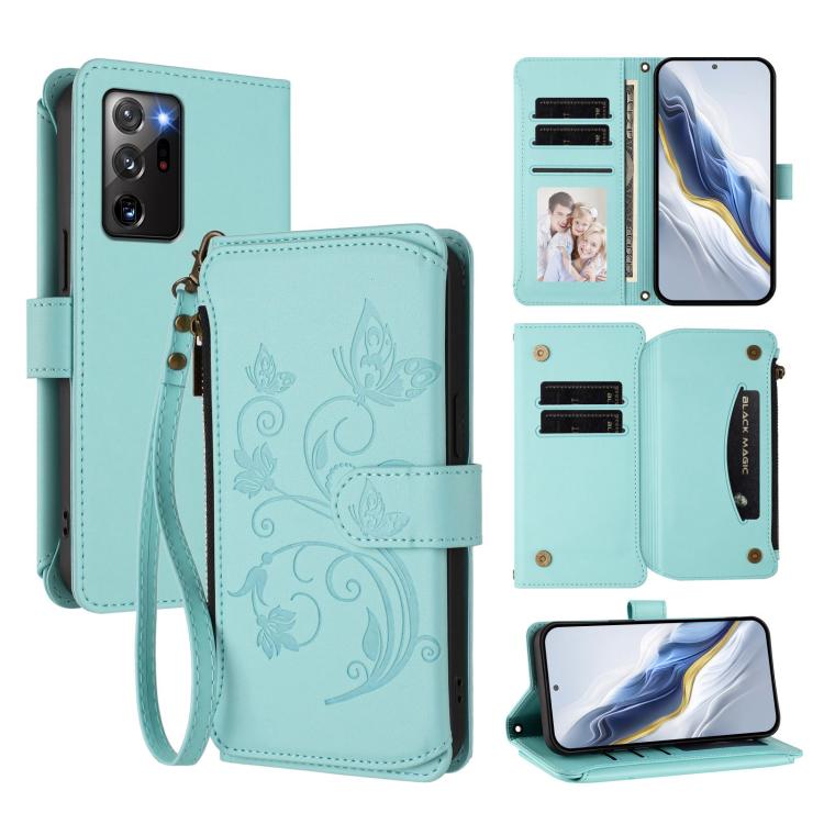 Portafoglio multi-carta con cerniera e motivo farfalla, amore e fiore, custodia per telefono in pelle, For Galaxy S21+ 5G, For Galaxy S21 Ultra 5G, For Galaxy Note20 Ultra