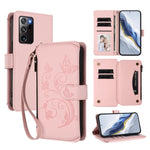 Portafoglio multi-carta con cerniera e motivo farfalla, amore e fiore, custodia per telefono in pelle, For Galaxy S21+ 5G, For Galaxy S21 Ultra 5G, For Galaxy Note20 Ultra