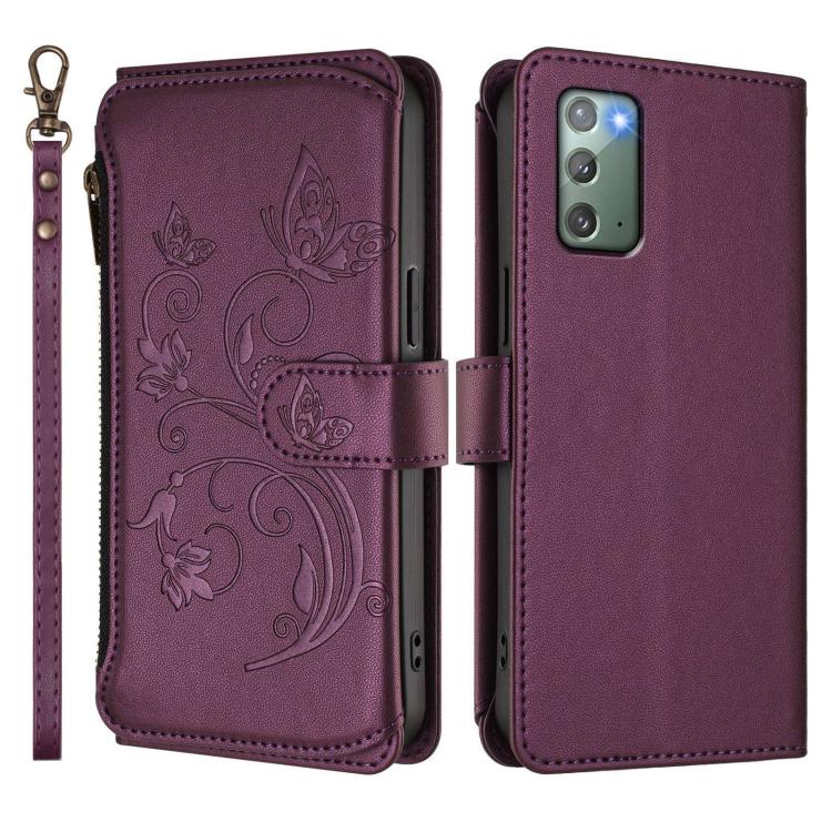 Portafoglio multi-carta con cerniera e motivo farfalla, amore e fiore, custodia per telefono in pelle, For Galaxy Note20, For Galaxy S20 Ultra, For Galaxy S20