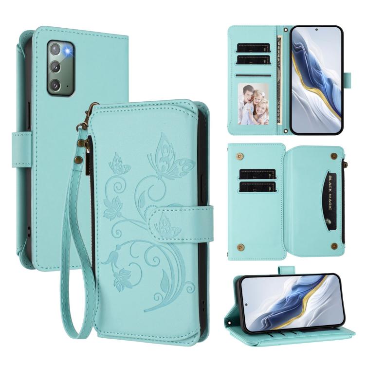 Portafoglio multi-carta con cerniera e motivo farfalla, amore e fiore, custodia per telefono in pelle, For Galaxy Note20, For Galaxy S20 Ultra, For Galaxy S20