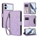 Portafoglio multi-carta con cerniera e motivo farfalla, amore e fiore, custodia per telefono in pelle, For Galaxy S26 FE 5G, For Galaxy S26+ 5G, For Galaxy S26 Edge 5G