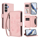 Portafoglio multi-carta con cerniera e motivo farfalla, amore e fiore, custodia per telefono in pelle, For Galaxy S26 Ultra 5G, For Galaxy S26 5G, For Galaxy S25 Edge 5G