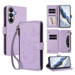 Portafoglio multi-carta con cerniera e motivo farfalla, amore e fiore, custodia per telefono in pelle, For Galaxy S26 Ultra 5G, For Galaxy S26 5G, For Galaxy S25 Edge 5G