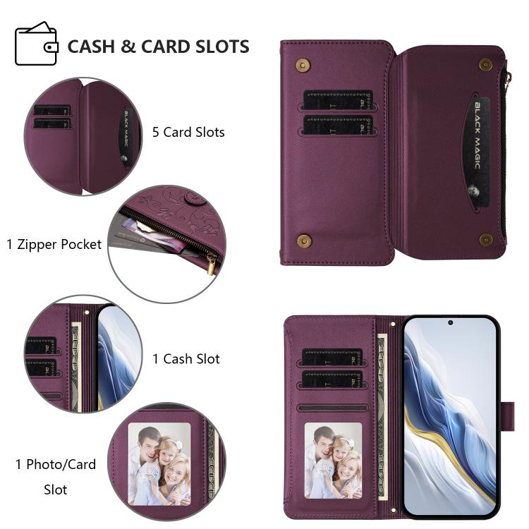 Portafoglio multi-carta con cerniera e motivo farfalla, amore e fiore, custodia per telefono in pelle, For Galaxy S26 Ultra 5G, For Galaxy S26 5G, For Galaxy S25 Edge 5G
