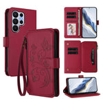 Portafoglio multi-carta con cerniera e motivo farfalla, amore e fiore, custodia per telefono in pelle, For Galaxy S26 Ultra 5G, For Galaxy S26 5G, For Galaxy S25 Edge 5G