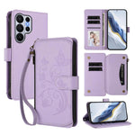 Portafoglio multi-carta con cerniera e motivo farfalla, amore e fiore, custodia per telefono in pelle, For Galaxy S26 Ultra 5G, For Galaxy S26 5G, For Galaxy S25 Edge 5G