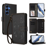Portafoglio multi-carta con cerniera e motivo farfalla, amore e fiore, custodia per telefono in pelle, For Galaxy S26 FE 5G, For Galaxy S26+ 5G, For Galaxy S26 Edge 5G