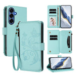 Portafoglio multi-carta con cerniera e motivo farfalla, amore e fiore, custodia per telefono in pelle, For Galaxy S26 FE 5G, For Galaxy S26+ 5G, For Galaxy S26 Edge 5G