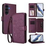 Portafoglio multi-carta con cerniera e motivo farfalla, amore e fiore, custodia per telefono in pelle, For Galaxy S26 FE 5G, For Galaxy S26+ 5G, For Galaxy S26 Edge 5G