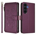Portafoglio multi-carta con cerniera e motivo farfalla, amore e fiore, custodia per telefono in pelle, For Galaxy S26 FE 5G, For Galaxy S26+ 5G, For Galaxy S26 Edge 5G