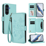 Portafoglio multi-carta con cerniera e motivo farfalla, amore e fiore, custodia per telefono in pelle, For Galaxy S26 FE 5G, For Galaxy S26+ 5G, For Galaxy S26 Edge 5G