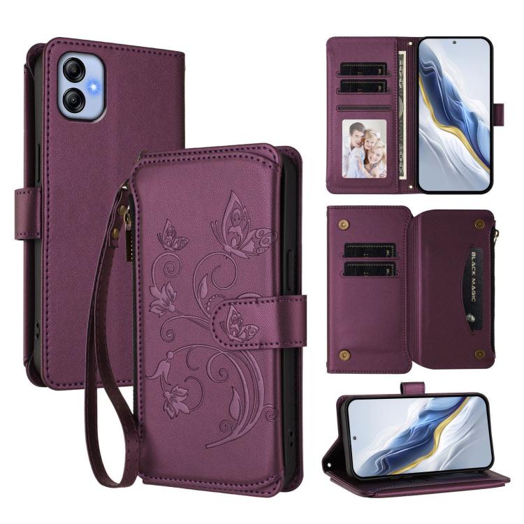 Portafoglio multi-carta con cerniera e motivo farfalla, amore e fiore, custodia per telefono in pelle, For Samsung Galaxy A23 4G / 5G / M23 5G, For Samsung Galaxy A04e 4G / M04 4G, For Samsung Galaxy A14 4G / 5G