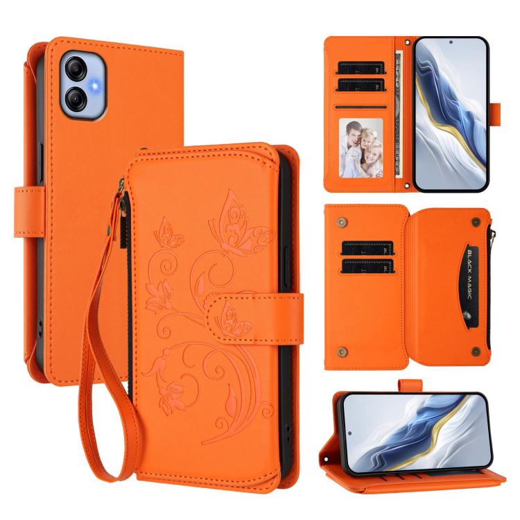 Portafoglio multi-carta con cerniera e motivo farfalla, amore e fiore, custodia per telefono in pelle, For Samsung Galaxy A23 4G / 5G / M23 5G, For Samsung Galaxy A04e 4G / M04 4G, For Samsung Galaxy A14 4G / 5G