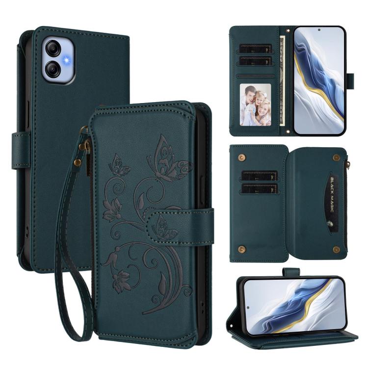 Portafoglio multi-carta con cerniera e motivo farfalla, amore e fiore, custodia per telefono in pelle, For Samsung Galaxy A23 4G / 5G / M23 5G, For Samsung Galaxy A04e 4G / M04 4G, For Samsung Galaxy A14 4G / 5G