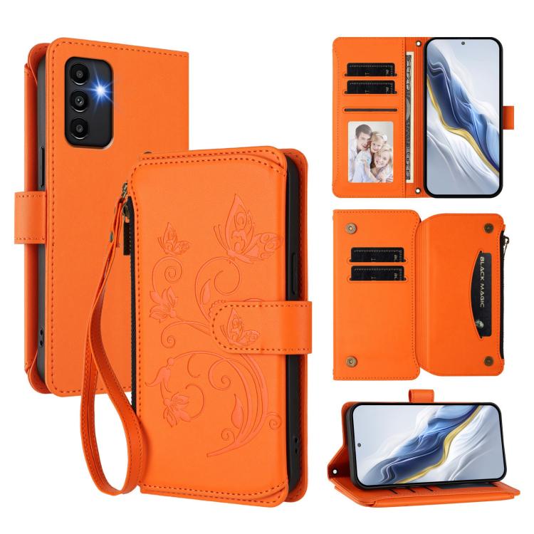 Portafoglio multi-carta con cerniera e motivo farfalla, amore e fiore, custodia per telefono in pelle, For Samsung Galaxy A34 5G, For Samsung Galaxy A54 5G, For Samsung Galaxy A13 4G / 5G / A04 4G