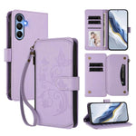 Portafoglio multi-carta con cerniera e motivo farfalla, amore e fiore, custodia per telefono in pelle, For Samsung Galaxy A05s 4G / F14 4G, For Samsung Galaxy A15 4G / 5G, For Samsung Galaxy A55 5G